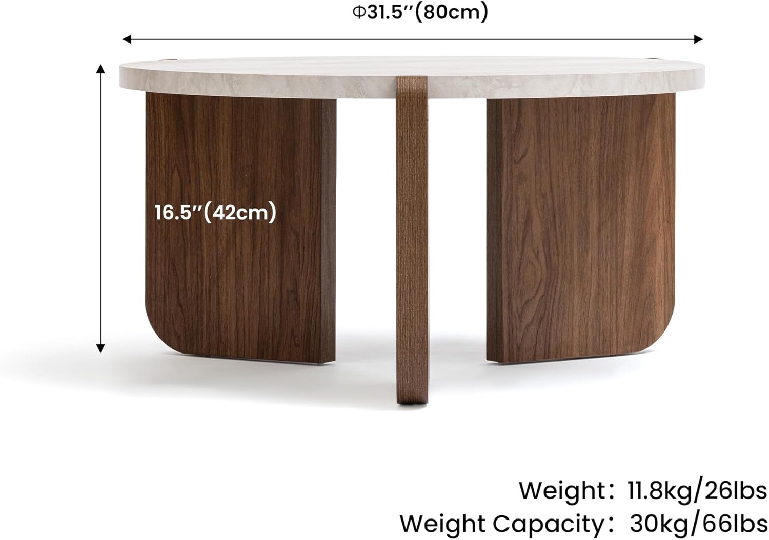 HOMPUS Modern Coffee Table Set of 2, Round Faux Marble Coffee Table and End Table Set, Farmhouse Living Room Table Set with Wooden Legs for Apartment, Small Space, Home Office