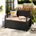 Outdoor Storage Bench PE Rattan Woven Rattan Pattern Brown 24.5x46x33.5in 40Gal Compartment 800lb Capacity Seat Cushion Included