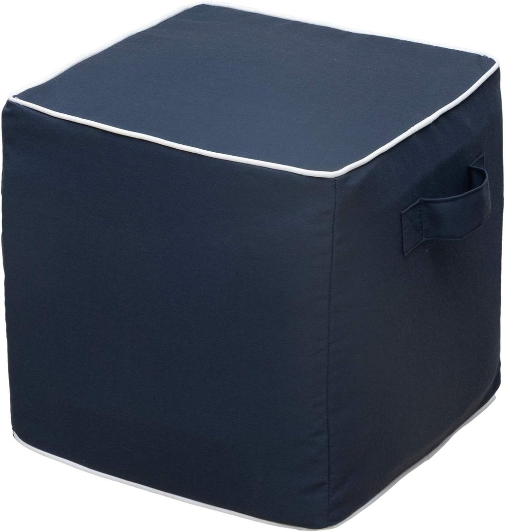 QILLOWAY Inflatable Outdoor Ottoman for Patio, Water Resistant Pouf Cube 16", Inflatable Foot Rest, Outdoor Footstool for Poolside, Garden,Camping, Navy Blue