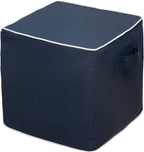 QILLOWAY Inflatable Outdoor Ottoman for Patio, Water Resistant Pouf Cube 16", Inflatable Foot Rest, Outdoor Footstool for Poolside, Garden,Camping, Navy Blue