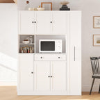 Traditional Freestanding Kitchen Pantry with Pull-Out Side Cabinet, Door Shelves and Drawer, Large Buffet Sideboard Cupboard for Dining Room (White)