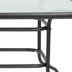 Flash Furniture Tory 31.5" x 55" Rectangular Tempered Glass Metal Patio Table with Umbrella Hole, Modern Rippled Glass Outdoor Dining Table, Black