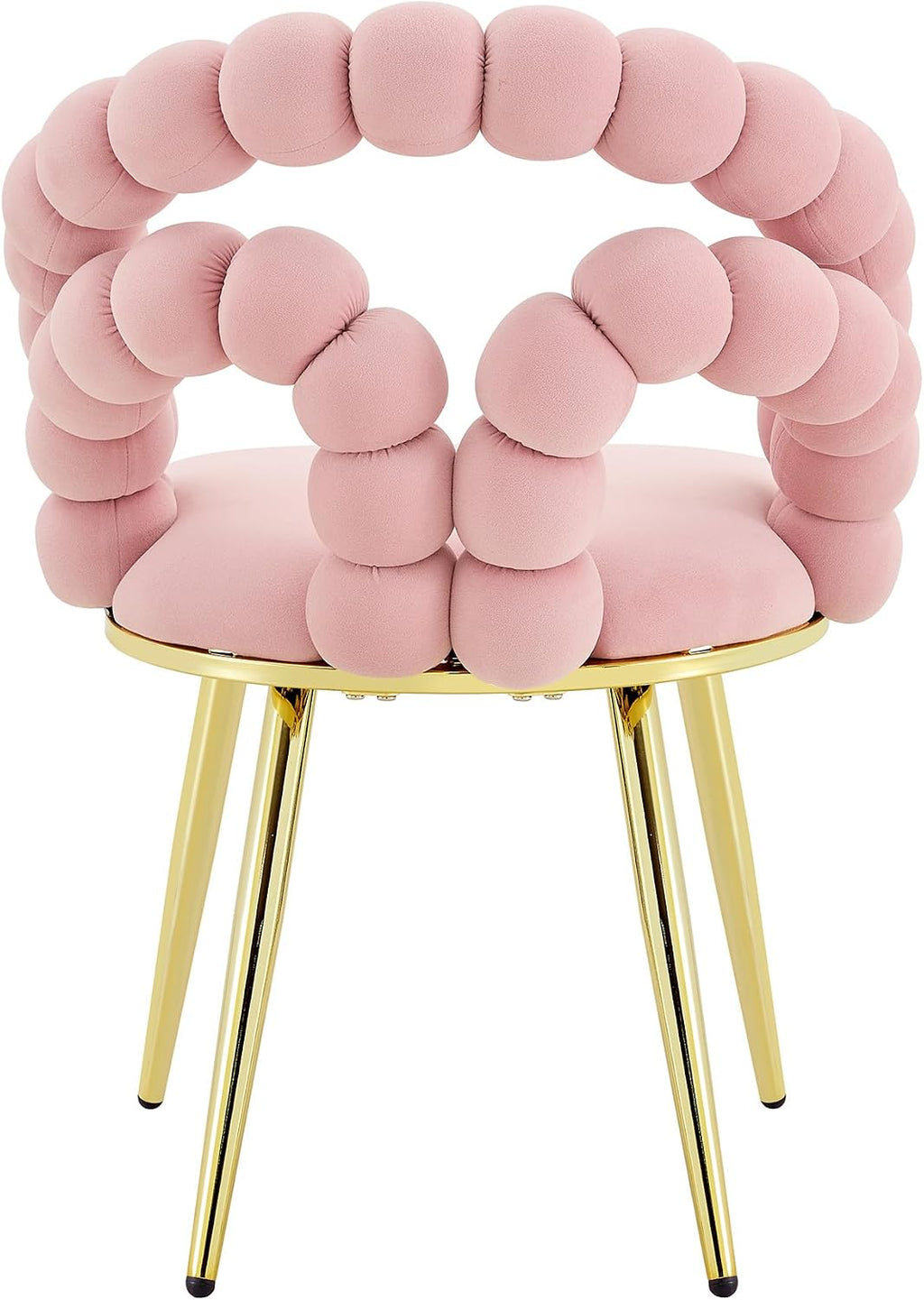 Montary Modern Pink Velvet Dining Chairs with Bubble Back, Set of 2 Accent Chair with Gold Metal Legs, Upholstered Vanity Chair for Dining Room, Living Room, Bedroom