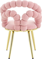 Montary Modern Pink Velvet Dining Chairs with Bubble Back, Set of 2 Accent Chair with Gold Metal Legs, Upholstered Vanity Chair for Dining Room, Living Room, Bedroom