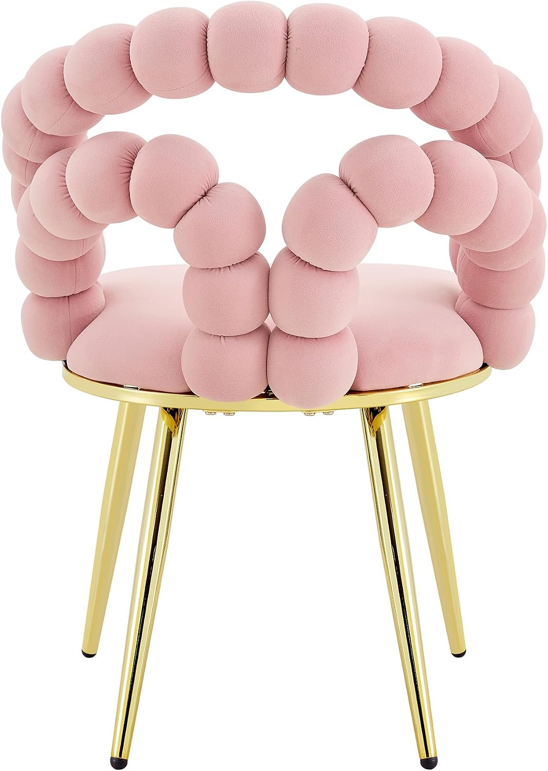Montary Modern Pink Velvet Dining Chairs with Bubble Back, Set of 2 Accent Chair with Gold Metal Legs, Upholstered Vanity Chair for Dining Room, Living Room, Bedroom