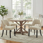 keoni Wooden Dining Chairs Set of 4, Mid Century Modern Upholstered Dining Room Chairs with Black Wood Legs, Fabric Farmhouse Kitchen Chairs with Foot Pegs for Dining Room, Beige