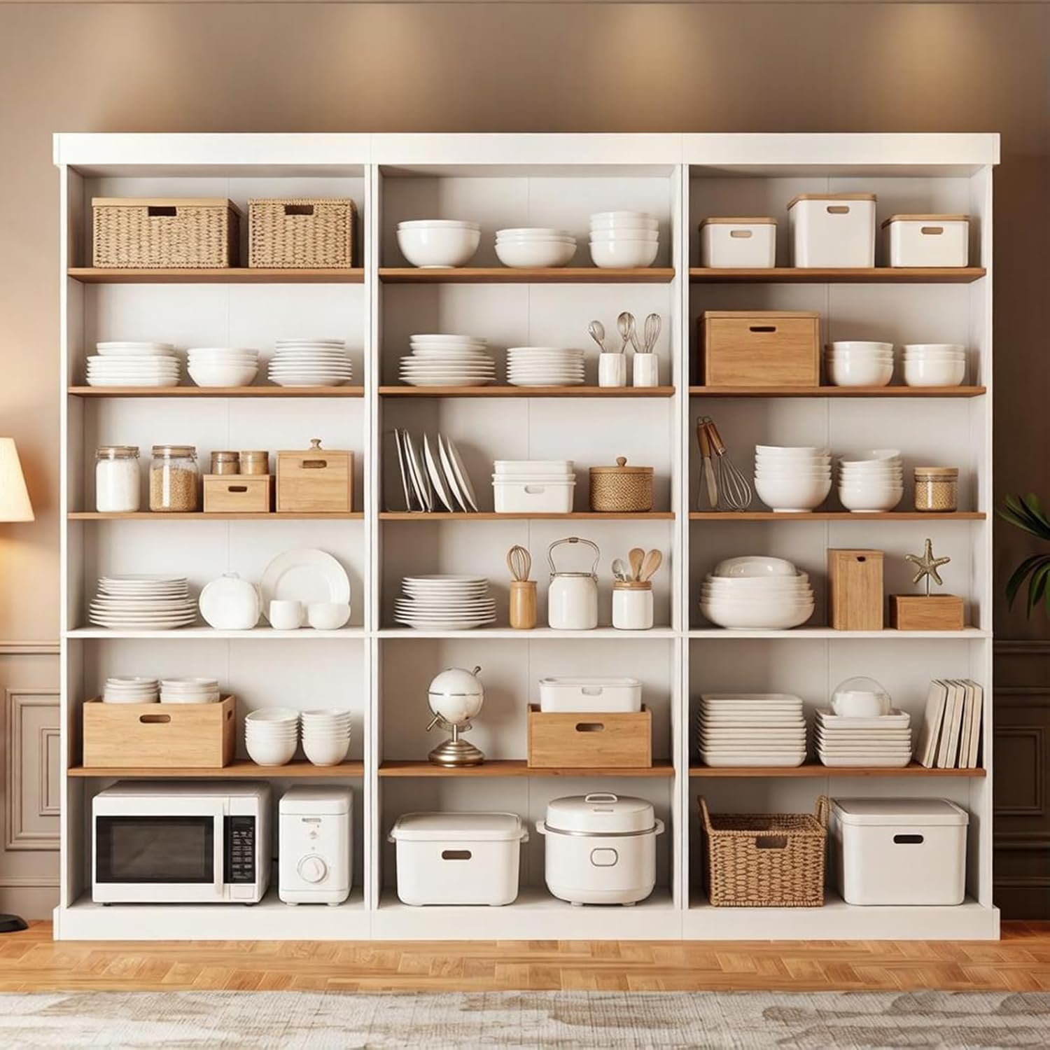 Vyre 70.8" Tall Farmhouse Modular Kitchen Pantry Cabinet, Wooden Storage Hutch with 6-Tier Adjustable Shelves, Set of 3, White
