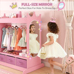 COSVALVE Kids Dress Up Storage with Mirror and Drawers, Kid Armoire Dresser, Pretend Storage Closet for Kids, Costume Wardrobe with Top Shelf for Playroom Bedroom, Lovely Pink