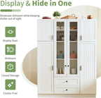 Modern Large Kitchen Pantry Organizer with Acrylic Doors, Wine Storage, and Adjustable Shelving for Ultimate Home Organization (White-M)
