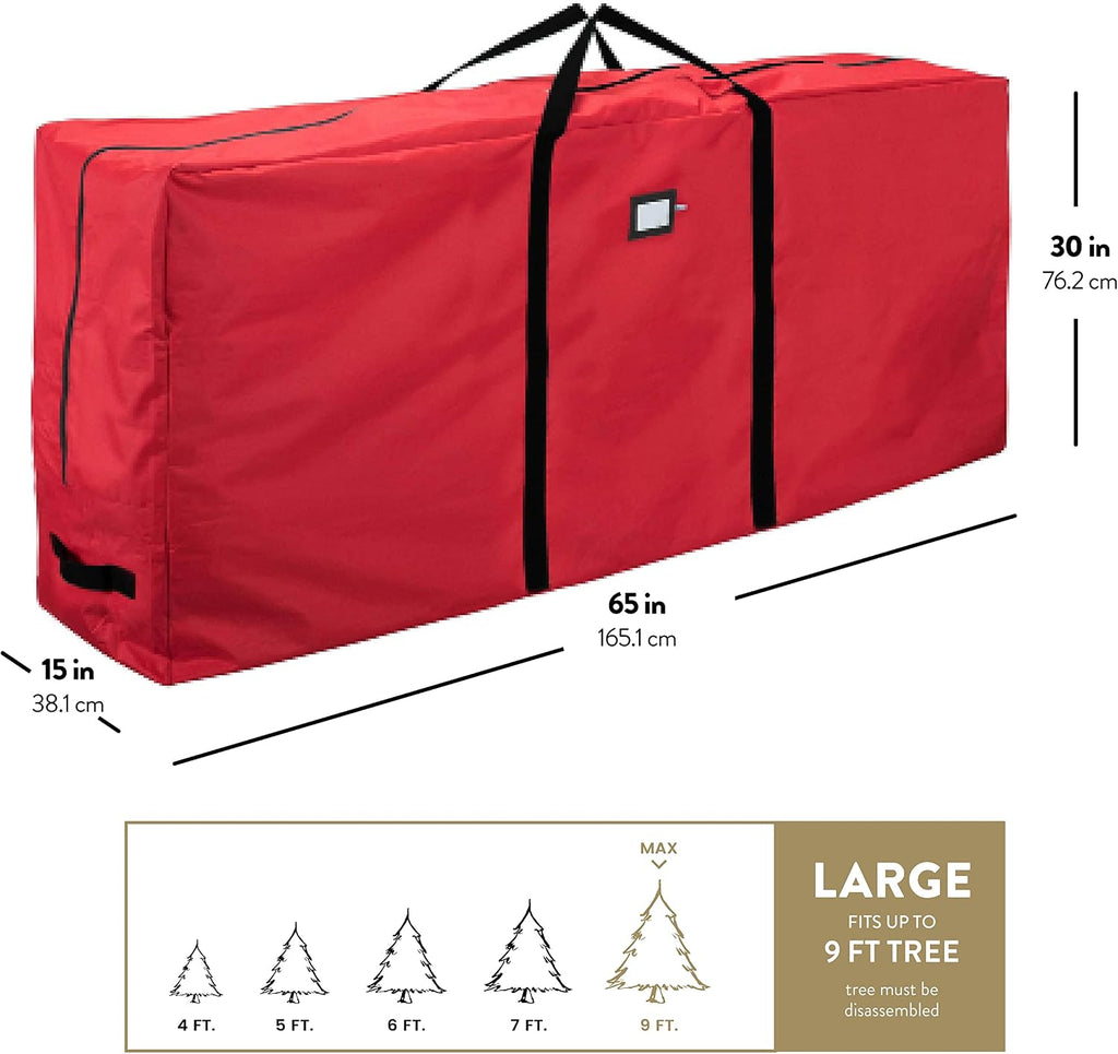 ZOBER 600D Oxford Fabric Large Christmas Tree Storage Bag - Fits 9 Ft Artificial Trees - Tear Proof Waterproof Christmas Tree Bag For Storage Box For Xmas - Strong, Durable Handles - Card Slot - Red
