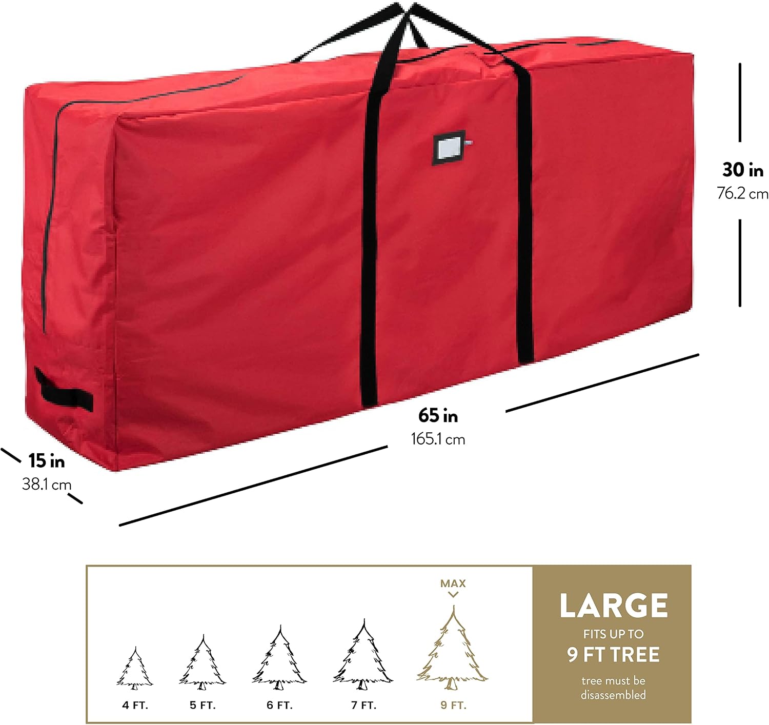 ZOBER 600D Oxford Fabric Large Christmas Tree Storage Bag - Fits 9 Ft Artificial Trees - Tear Proof Waterproof Christmas Tree Bag For Storage Box For Xmas - Strong, Durable Handles - Card Slot - Red