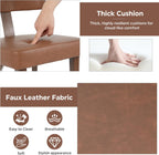 Mid-Century Dining Chair Set of 4, Upholstered Kitchen Chair with T-Shaped Back, Faux Leather with Wood Grain Metal Legs, Comfortable Padded Seat forKitchen, Living Room, Brown(Only Chairs)