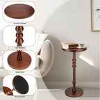 Round Side Table for Small Spaces, Drink Table with Oak Wood Pedestal Base, Modern Accent End Table or Nightstand for Living Room, Bedroom, Office, and Corners, Tool-Free Assembly, Brown