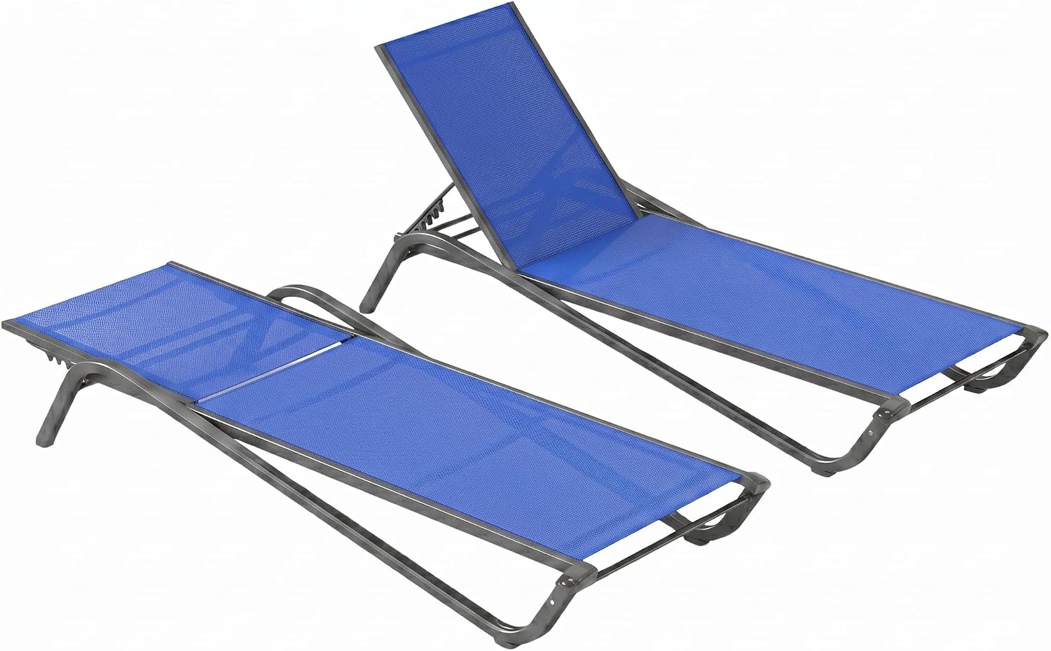 Aluminum Chaise Lounge Outdoor set of 2,Textilene Patio Lounge Chair with 6-Position Adjustable Backrest,Stackable & Easy Assembly,Lightweight for Pool,Deck,Balcony,Lawn,Light Gray,Royal Blue