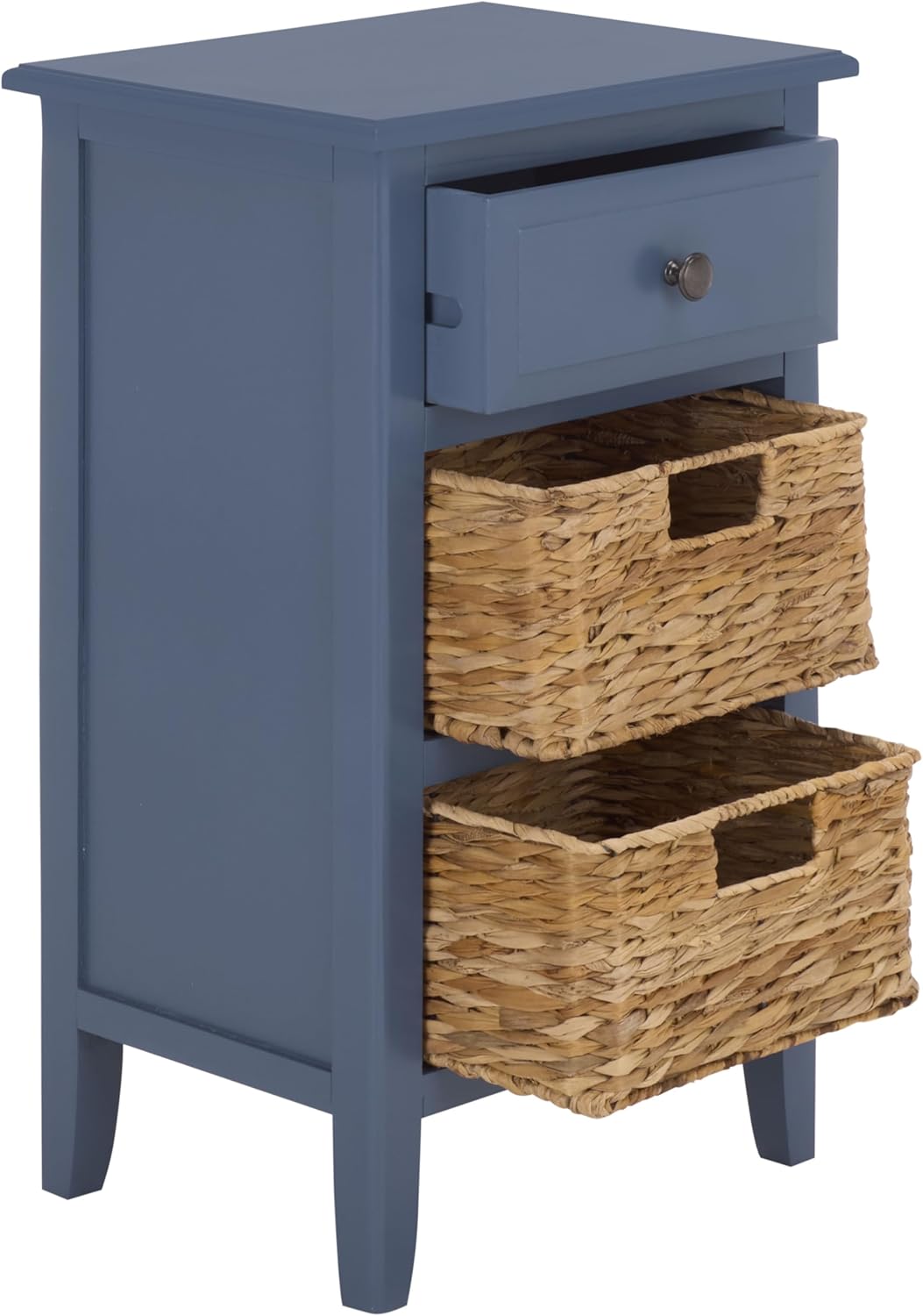 SAFAVIEH Furniture - Everly 1-Drawer Side Table - Blue - Solid Wood - Coastal Basket Storage Design - Ideal for Living Room, Entryway, Home Office, 15"W x 12"D x 27.5"H - Fully Assembled (AMH5743H)