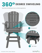 SERWALL Swivel Adirondack Barstools Set of 2, HDPE Outdoor Swivel Bar Chairs Set of 2 for Patio, Poolside, Garden, Grey