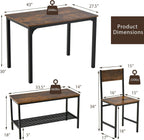 Giantex Dining Table Set for 4, Kitchen Table with Bench and Chairs, Industrial Gathering Bench Dining Set W/Metal Frame & Storage Rack, Dinette Set, Modern Functional Desk Set (Rustic Brown)