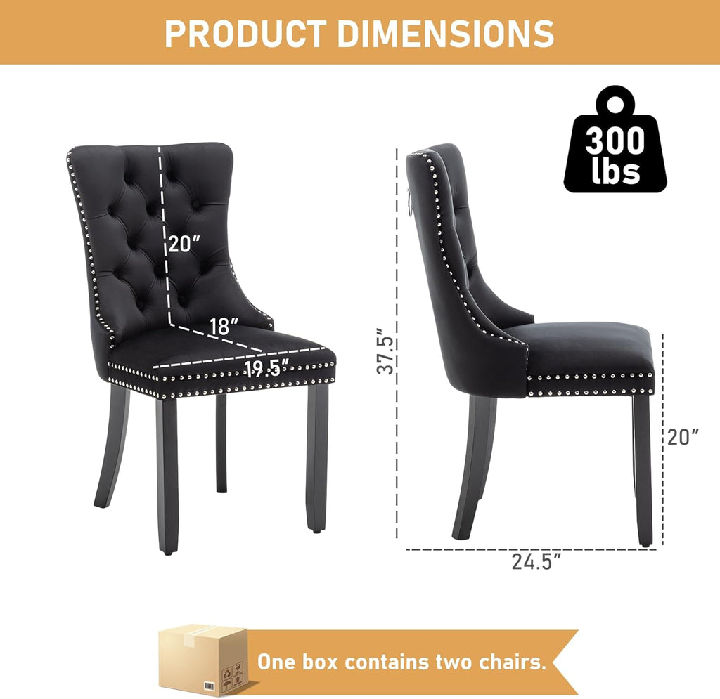 Mid Century Modern Dining Chair Set of 4 Velvet Upholstered Dining Room Chair Farmhouse Dining Accent Chairs with High Back and Nailhead Trim for Kitchen, Living Room, Bedroom (Black)