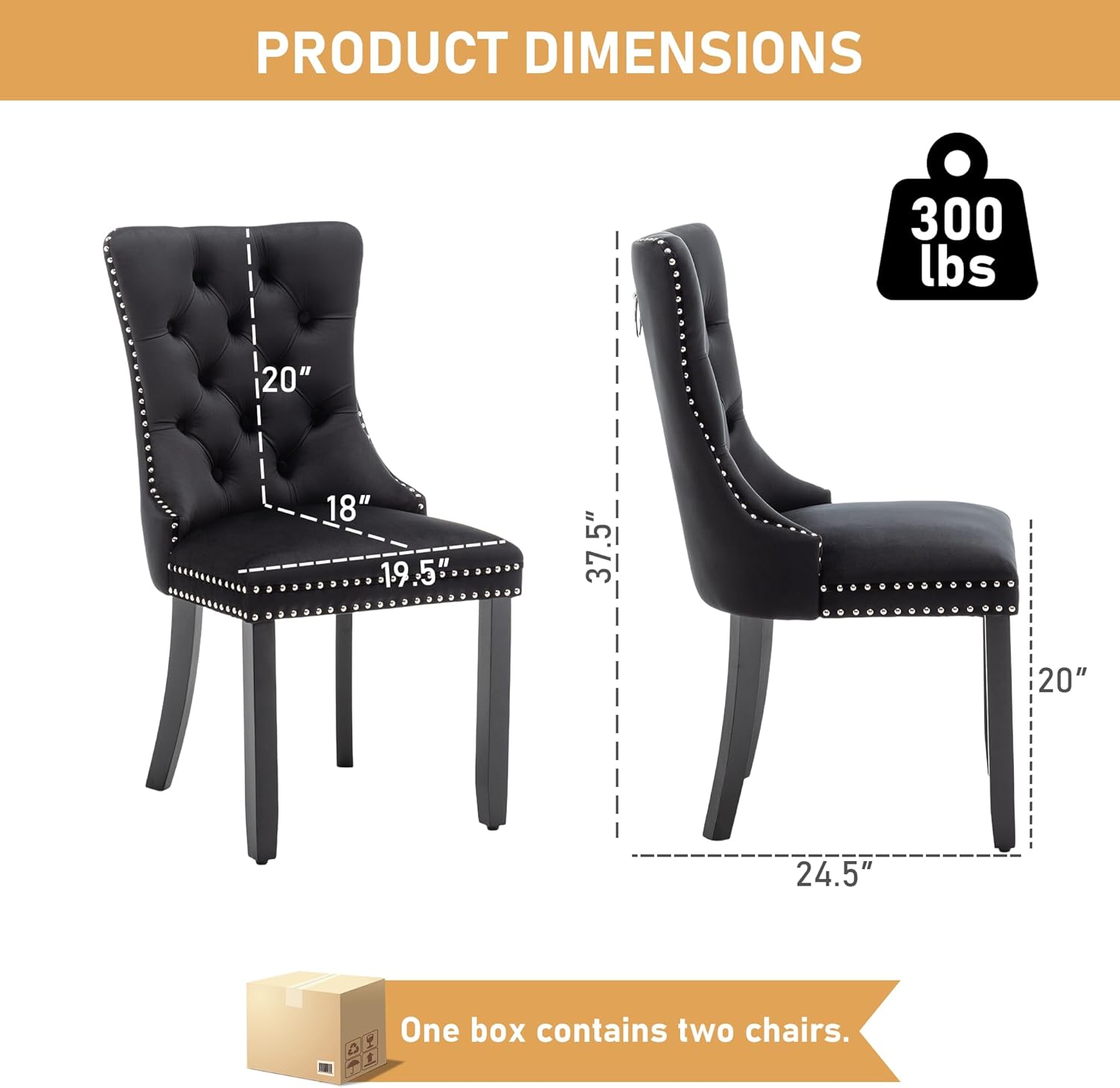 Mid Century Modern Dining Chair Set of 4 Velvet Upholstered Dining Room Chair Farmhouse Dining Accent Chairs with High Back and Nailhead Trim for Kitchen, Living Room, Bedroom (Black)