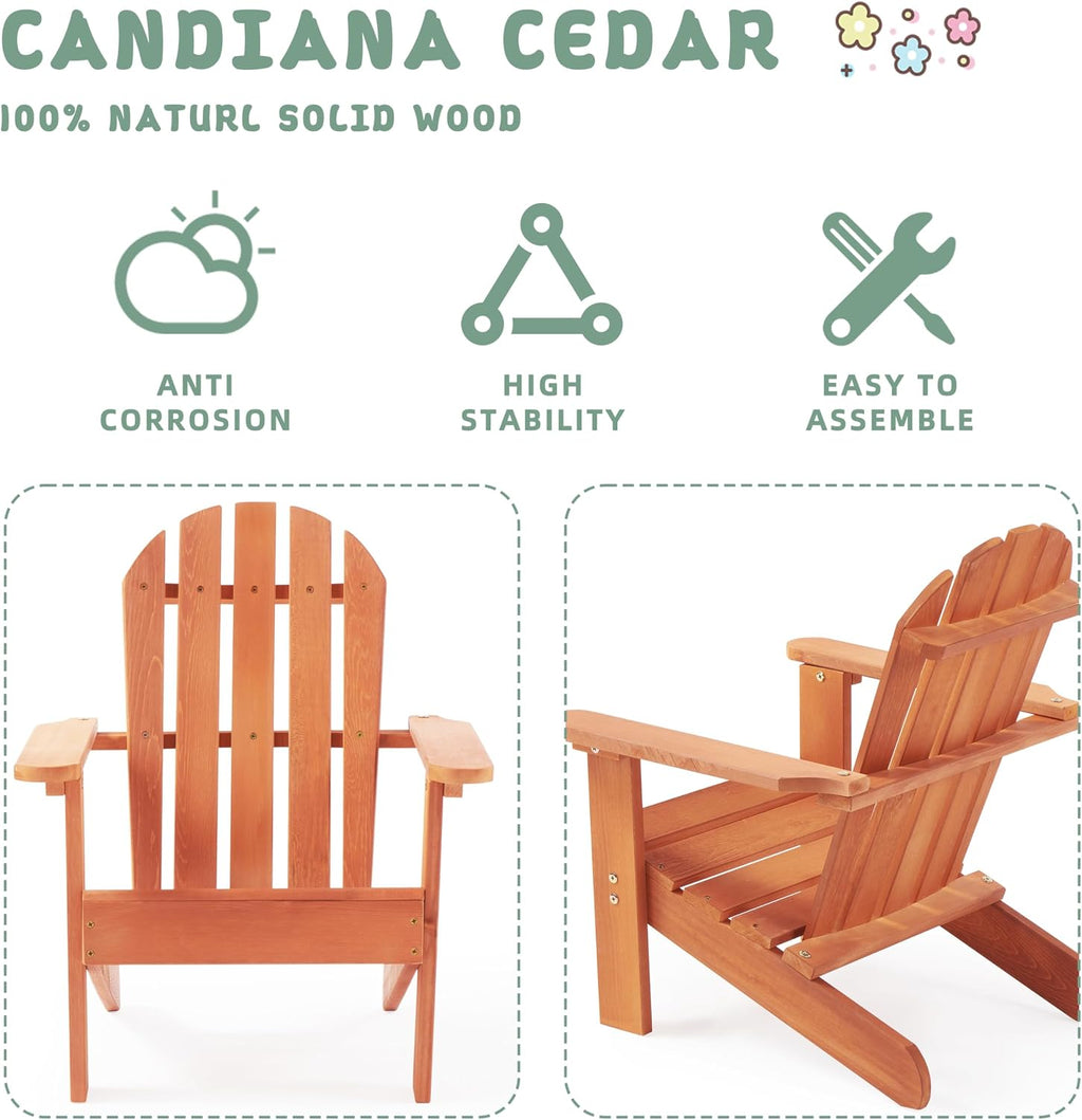 Mederra Wooden Kid's Adirondack Chair for Indoor and Outdoor, Natural Cedar Patio Lounge Chiar for Kids