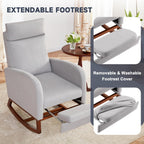 Rocking Chair Nursery High Back Glider Rocker Chair with Footrest Storage Pocket Accent Upholstered Rocker Armchair for Living Room Nursing Room Porch (Grey)