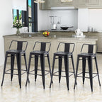 Aklaus 26" Metal Bar Stools with Backs Heavy Duty Bar Stools Counter Bar Height Stools Bar Chair Set of 4,26 Inches Outdoor Tall barStools for Kitchen Counter Matte Black