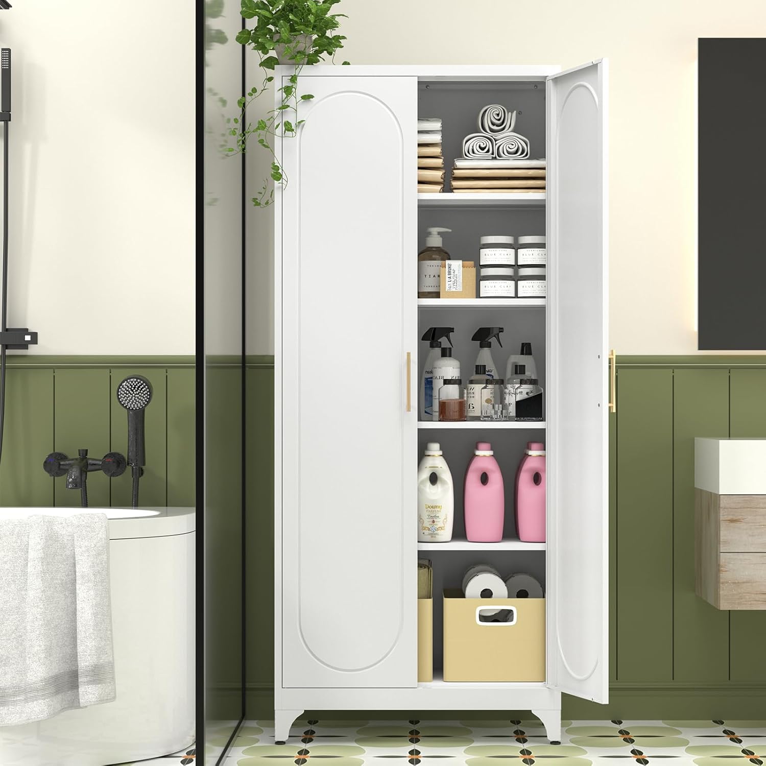 Polup Metal Storage Cabinet with Doors and Shelves, 75 Inch Tall Kitchen Pantry Cabinet, Pantry Cabinets for Kitchen Storage, Freestanding Cupboard for Living, Dining Room, White, Assembly Required