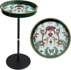 Gesodant Boho Single Leg Round Side Table with Tray Top, Pedestal Drink Table for Small Spaces, Aesthetic Accent Nightstand for Living Room, Bedroom, Corners, and Office (Green Leopard)