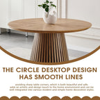 Modern Round Dining Table with Fluted Pedestal Base, Natural Wood Finish, 47.24 Inch Diameter, Contemporary Kitchen Table for Living Room and Dining Room