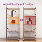 5-Tier Pull Out Baker's Rack with Storage, Heavy Duty Microwave Stand with Wood Pull Out Shelves, Adjustable Microwave Cart with Wheels (23.6''W x 60''H)