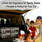 2 PCS Stackable Hat Storage for Baseball Caps, Space Saving Hat Organizer Box for Closet, with All Around Cardboard Support, Zipper Lid, Clear Window and 3 Handle, Each Holds 12 Hats, Grey