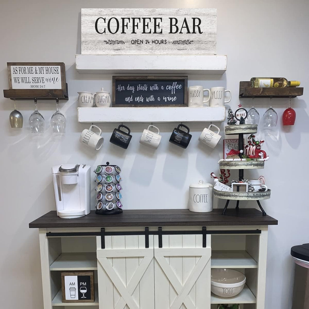 WOWGOOMO Classic Coffee Bar Signs Grey Canvas Wall Art - Rustic Cafe Bar Accessories Set for Home Bar, Kitchen, Pub, Store - 6"x17"