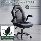 Ergonomic Computer Game Desk Chair - PU Leather Lumbar Support, Height Adjustable High Back Video Game with Flip-up Armrest, Rolling Swivel for Adults, Deep Grey