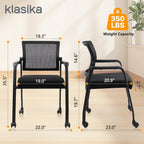 KLASIKA Guest Reception Chair with Adjustable Mesh Backrest and Wheels, Arm Chair with Ergonomic Lumbar Support and Thickened Seats Cushion, Waiting Room Chairs for Office School Lobby Church, Black