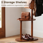 Giantex Coat Rack Freestanding, 70" Solid Wood Clothing Rack with 8 Hooks and 2 Storage Shelves, Wooden Hall Tree for Coats, Hats & Bags, Tall Coat Hanger Stand for Entryway, Living Room, Bedroom