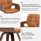 Set of 2 Mid Century Modern Chairs, Walnut Brown | Swivel Dining Chairs, With Arms and Curved Back, Faux Leather, Reception Room Chairs
