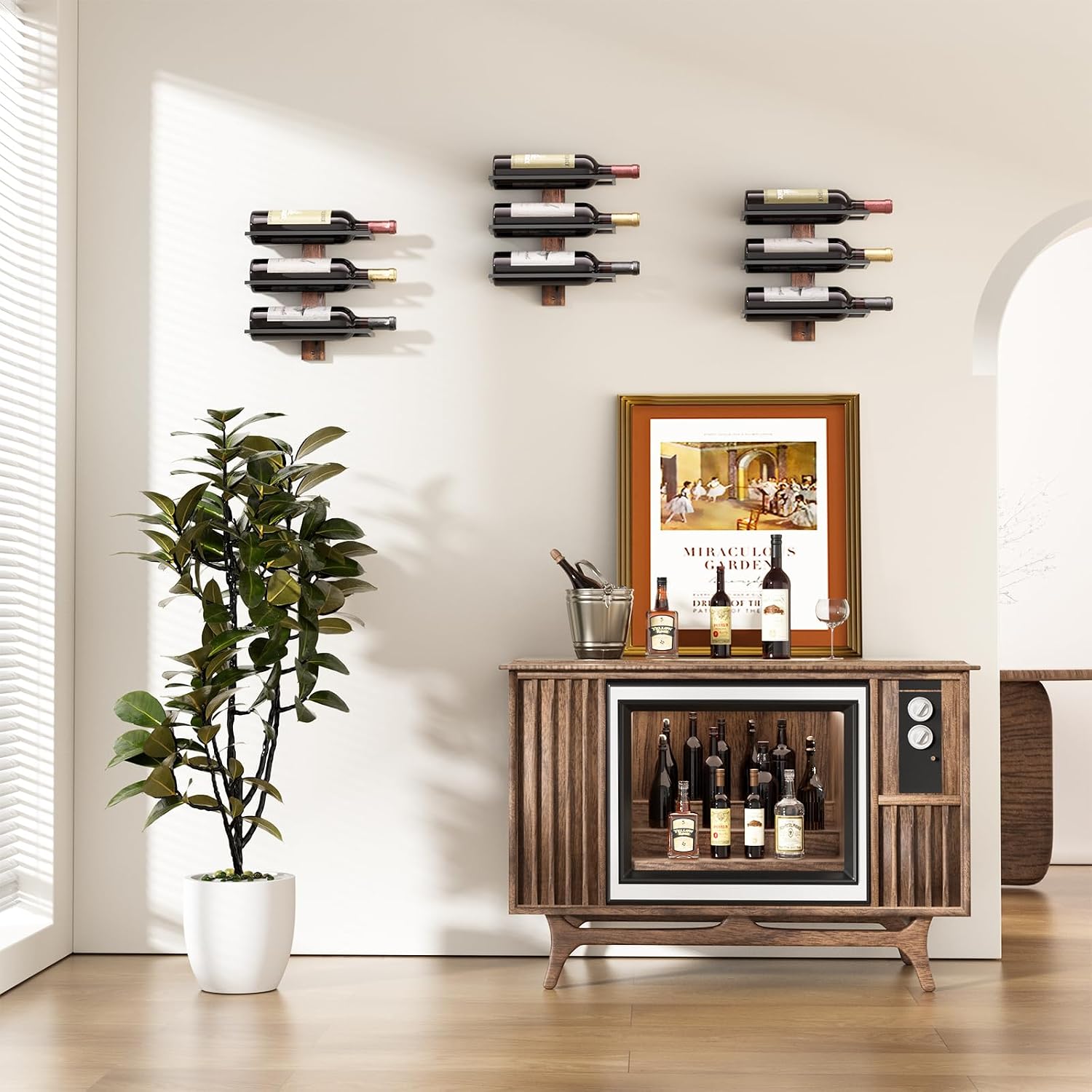 B4Life Wine Rack Wall Mounted for 6 Wine Bottles, Wood Wine Racks for Wall, Wine Holder Wine Bottle Racks for Kitchen, Dining Room, Bar