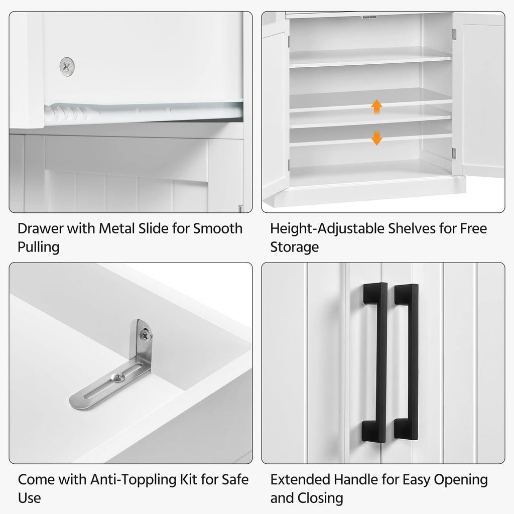 Topeakmart 72.5" Kitchen Pantry with Large Drawer, Wooden Pantry Cabinet Cupboard with Doors and Adjustable Shelves, Storage Cabinet Organizer for Kitchen, Dining Room, Living Room, White