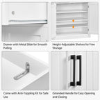 Topeakmart 72.5" Kitchen Pantry with Large Drawer, Wooden Pantry Cabinet Cupboard with Doors and Adjustable Shelves, Storage Cabinet Organizer for Kitchen, Dining Room, Living Room, White