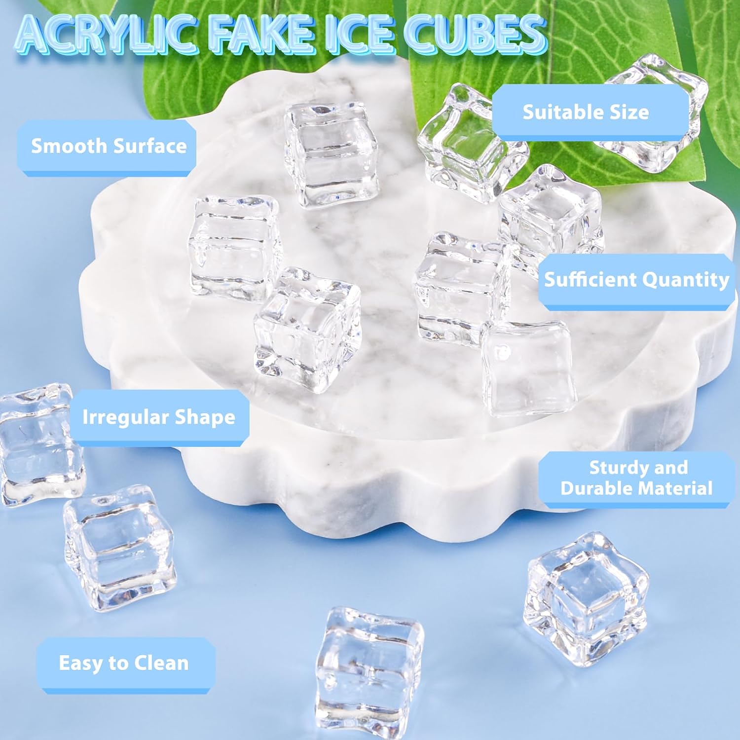 100 PCS Fake Ice Cubes, 0.7'' Acrylic Fake Ice, Ice Cubes Reusable for Vase Fillers Centerpiece Photography Accessories Home Decor