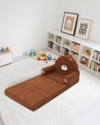 MOONBEEKI 2-in-1 Foldable Toddler Couch, Soft Sherpa Fabric with Washable Cover, Convertible Sofa to Lounger, Kids Sofa for Playroom, Bedroom, Living Room, Birthday Gift, Bear, Medium