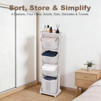 FAHKNS 4-Tier Laundry Sorter Cart with Wheels, Large 95L Capacity Hamper Organizer, Rolling Storage with Removable Mesh Bins for Laundry Use in Home, Dorm, Apartment (17.3"x13.1"x54.7")