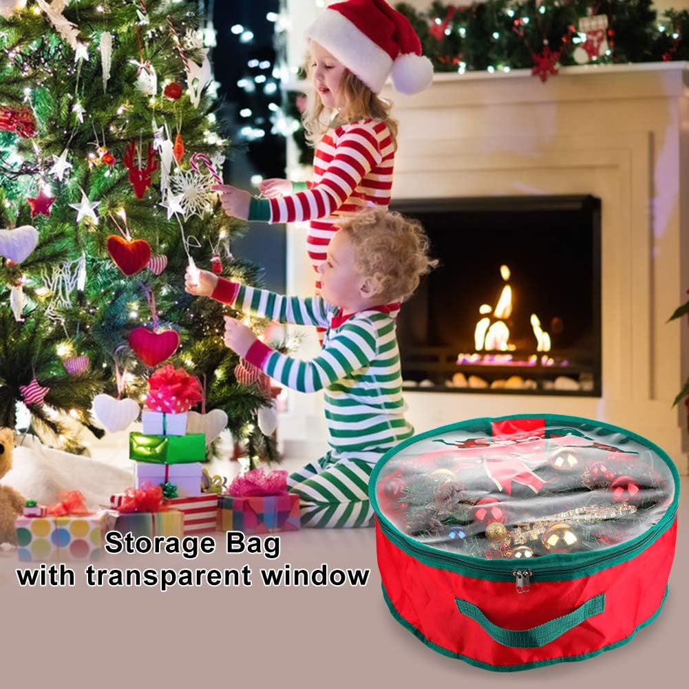 TITA-DONG 1Pcs Christmas Wreath Storage Bag,Portable Artificial Wreaths Organizer Container with Dual Zippered Transparent Window & Handles 20 Inch (16inch/1pcs)
