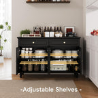 PROXRACER 48" Farmhouse Sideboard Buffet Cabinet with 2 Drawers & 4 Doors, Large Storage Spaces with Adjustable Shelves, Rustic Kitchen Dining Room Cabinet, Black