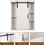 RUSTOWN Farmhouse Wood Wall Storage Bathroom Cabinet with Sliding Barn Door, Rustic Medicine Cabinet with Adjustable Shelf, 3-Tier Vintage Cabinet for Kitchen, Bathroom, Living Room (Vintage White)