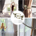 4 Pcs Metal Leaf Curtain Tieback Holdbacks Farmhouse Decorative Leaf Window Curtain Hooks with Screws for Wall Draperies Cottage Finish Living Room Office