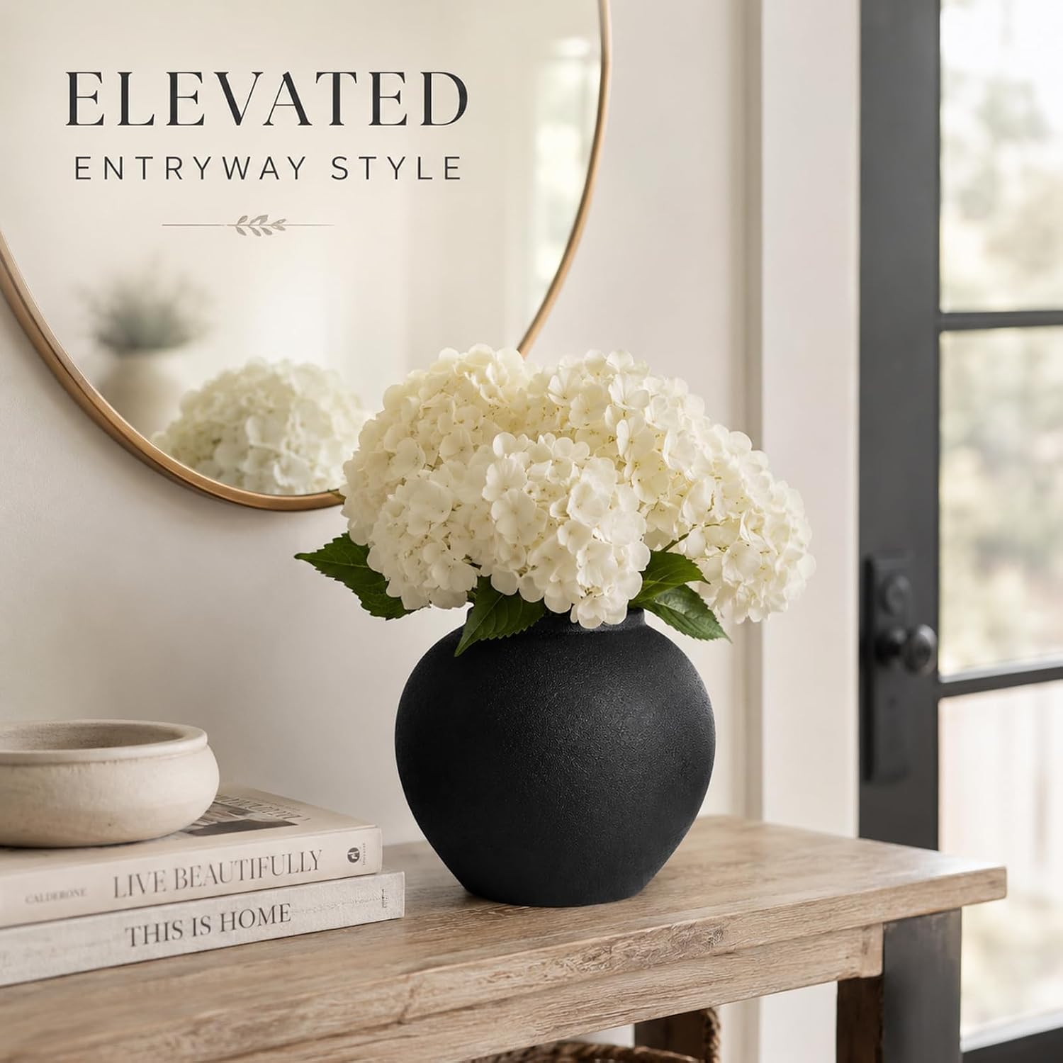 Rustic Ceramic Vase, 8.3" Black Farmhouse Tall Vase, Vintage Vases, Modern Terracotta Decor Vases for Home Decor, Living Room, Entryway, Table Centerpieces, Shelf, Kitchen, Housewarming Gifts