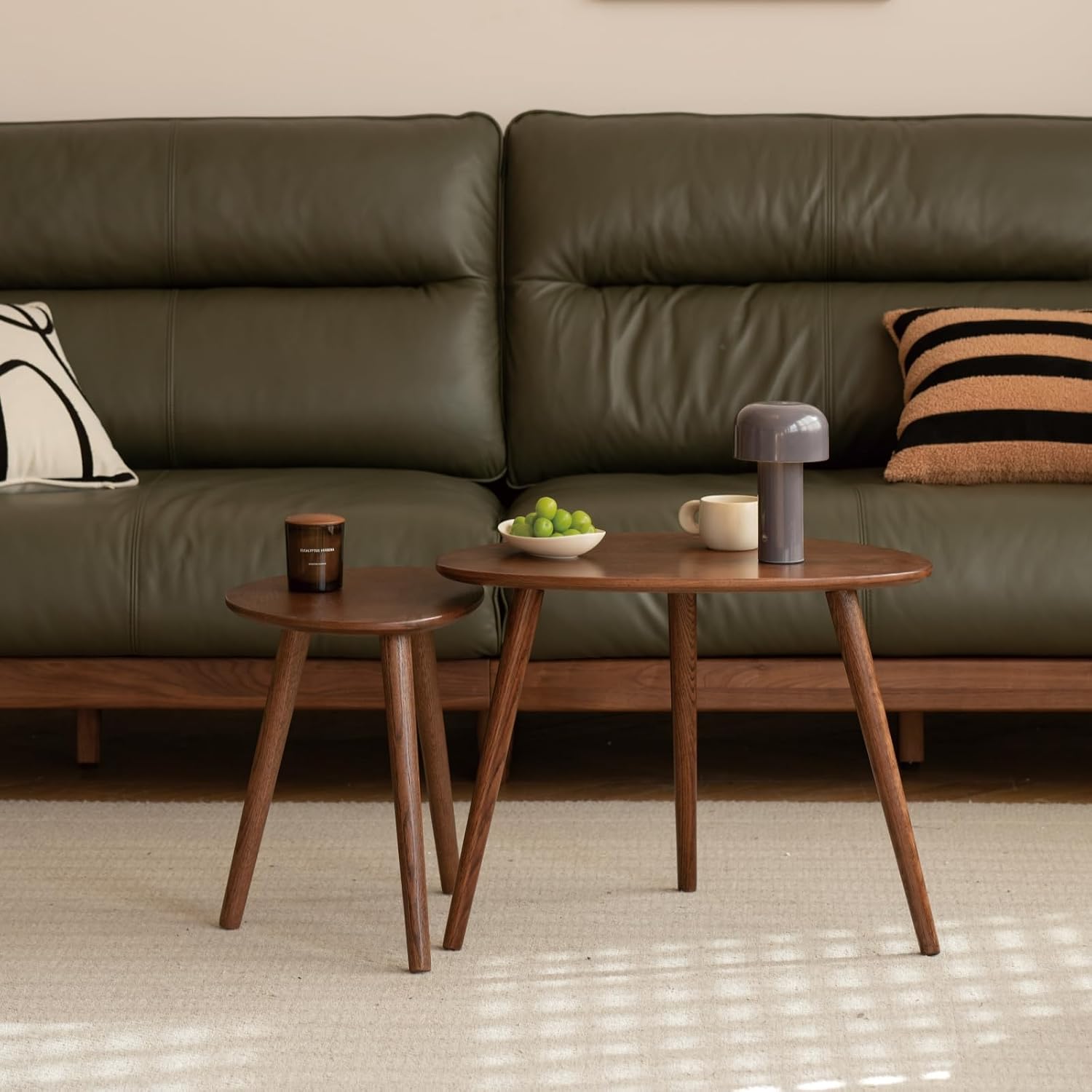 Small Oval Coffee Table, Mid Century Modern Coffee Table for Living Room, 100% Solid Oak Wood Side Table End Tables for Home (Walnut Color, 19.68" Wx13.38 Dx17.71 H)