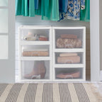 Sterilite 4-Pack Stacking Drawer, Clear Storage Organizer Containers, 27 Quart, White Frame - Stackable and Modular Plastic Drawers for Shoes, Clothes, Accessories, Supplies, Bedding, and Linens