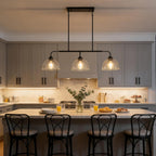 GoYeel 39.37" Kitchen Island Lighting, Large Dining Room Chandelier Over Table Black Pendant Lights Kitchen Island with 3 Big Clear Glass Dome,Height Adjustable,E26 Base